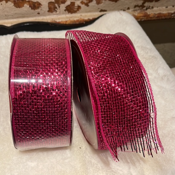 2 Christmas Pink 2 1/4” Wide 60’ L each Metallic Deco Mesh Ribbon garland… - Picture 1 of 3